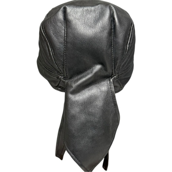 Black Sturgis Faux Leather Tie Back Biker Cap - Adjustable Fit - Picture 4 of 7